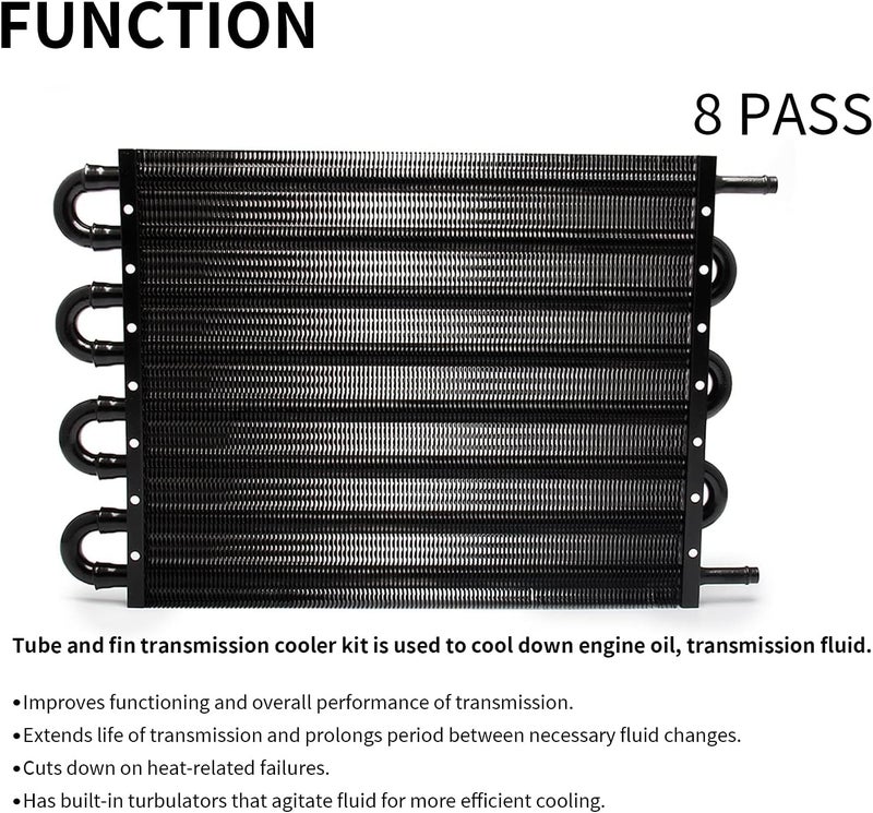 HTRACING 8 Pass Tube and Fin Transmission Cooler Universal 5/16" Oil Cooler Kit Aluminium Black - Image 5